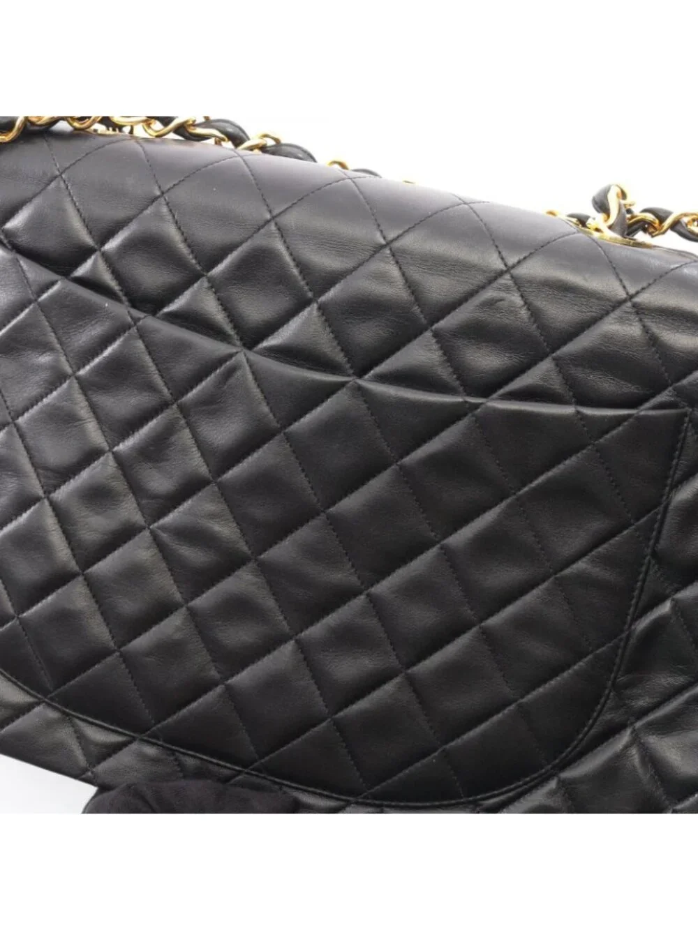Chanel Shoulder Bag Maxi Quilted 34 Black Lambskin Chain